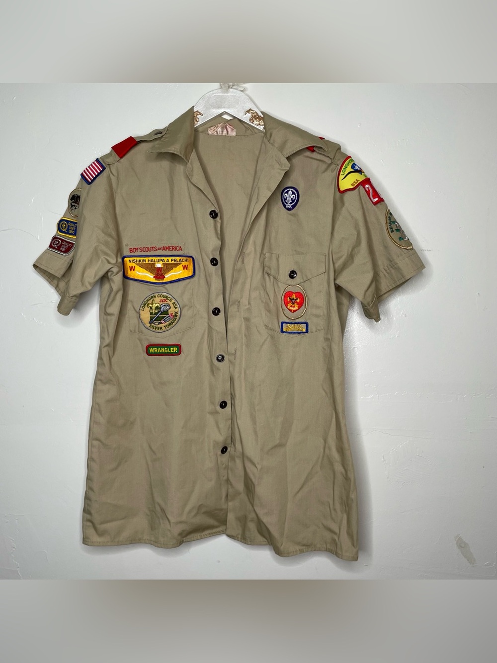VINTAGE 1990 BOY SCOUTS OF AMERICA  OFFICIAL LEADER TAN SHIRT SZ M